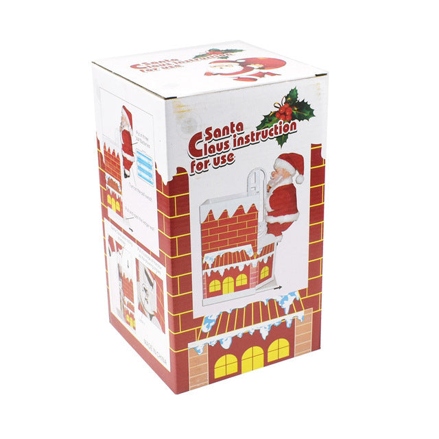 Papá Noel eléctrico de chimenea visto de frente sobre fondo navideño
