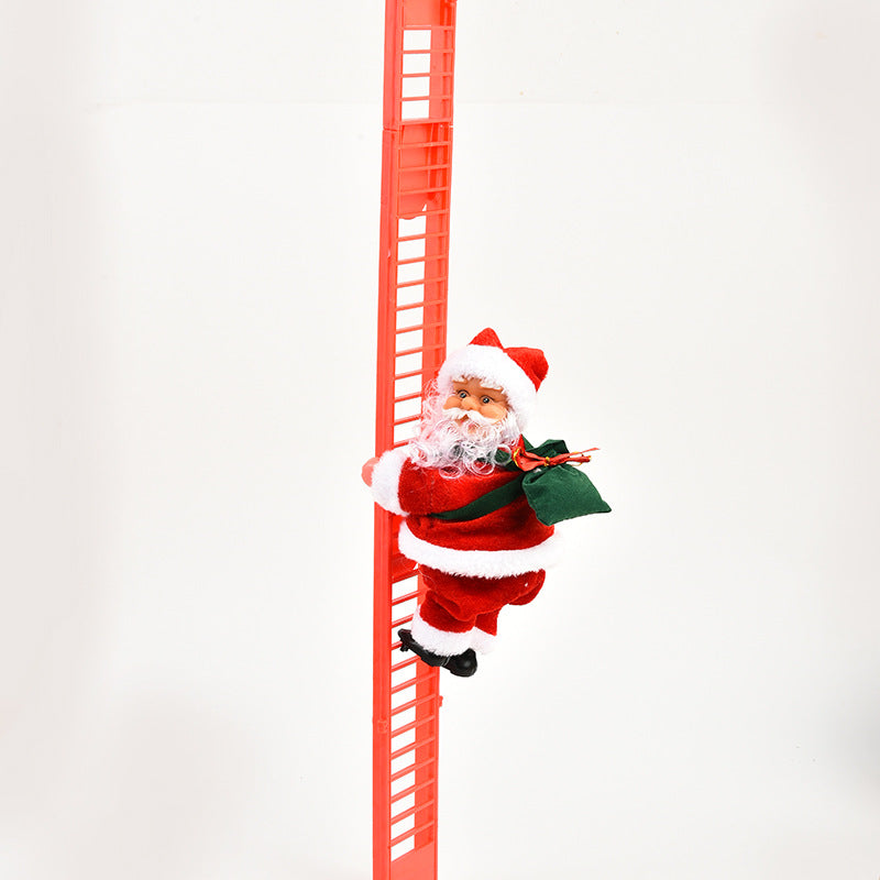 Papá Noel eléctrico subiendo una escalera roja de decoración navideña