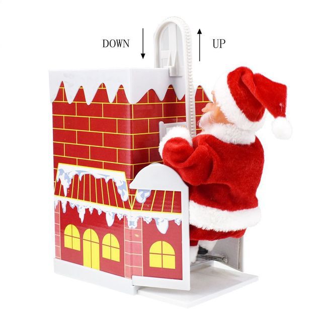 Vista lateral del Papá Noel eléctrico que sube la chimenea
