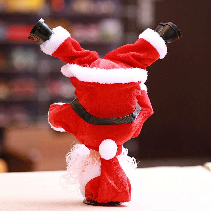 Detalle del Papá Noel eléctrico animado con su traje rojo de felpa