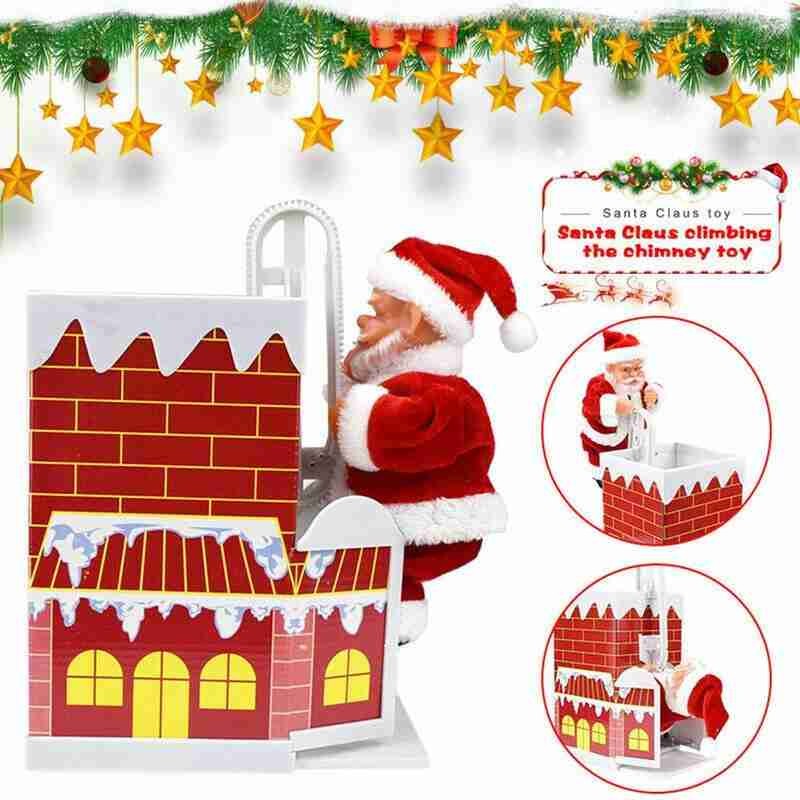 Papá Noel eléctrico que escala la chimenea, decoración navideña de felpa