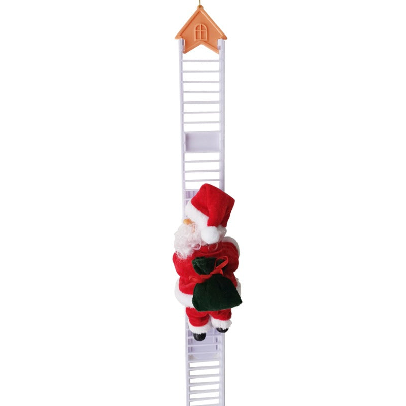 Papá Noel eléctrico en escalera blanca de 65 cm con remate de casita