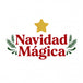 Logotipo de Navidad Mágica: estrella dorada sobre el nombre en rojo con ramas de abeto verdes